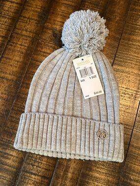 MICHAEL Michael Kors Gray Ribbed Pom Beanie